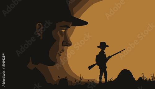 Silhouette of a Soldier at Sunset Pixel Art