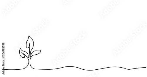 Growing Sprout One Line Drawing, Plant Growth Nature Graphic