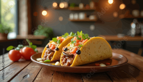 Two Tacos on a Plate with Ground Beef and Toppings
