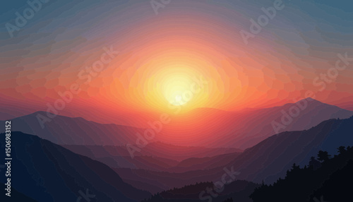Vibrant Sunset Over Silhouetted Mountain Range