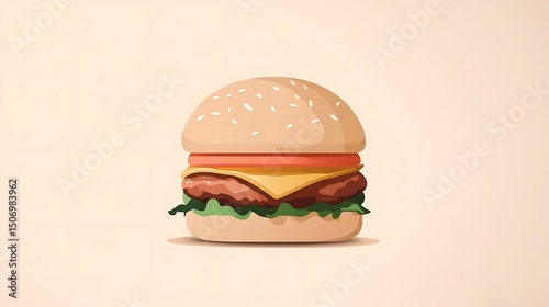 Linear chicken burger icon in soft beige and coral hues, clean and modern isolated background