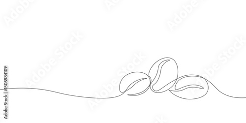 Linear coffee beans background. Abstract line art pattern with simple continuous coffee grains for cafe menu design. Vector graphic banner