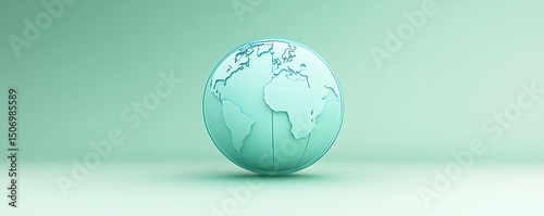 Simple light blue globe icon with minimalist linear design on a soft green background, realistic HD quality