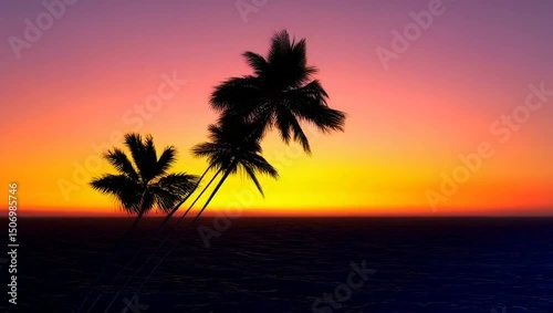 Sunset Serenity: Palm Trees Silhouetted Against a Vibrant Tropical Sky