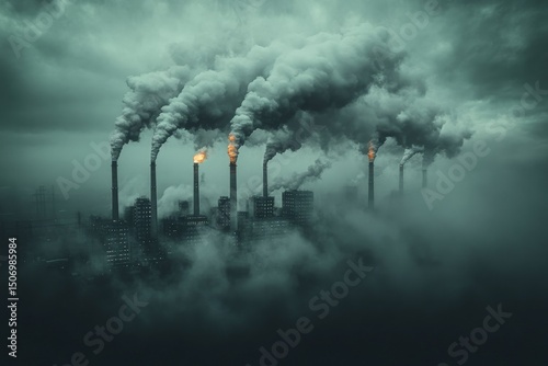 A lot of smoke, emissions from factories into the atmosphere. Generative AI