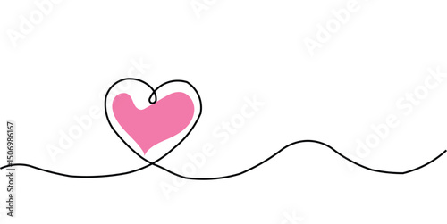 Pink Heart Line Art, Love Romance Valentine Graphic