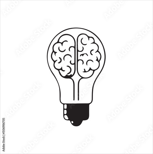 Brainstorming Concept – Brain Inside a Light Bulb Illustration, illustration of a brain storming vector