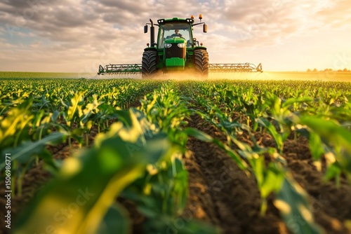 Tractor working in farm fields. Generative AI