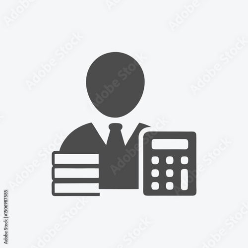 Accountant Icon Black Silhouette, Financial Statement, Calculator, Isolated on White