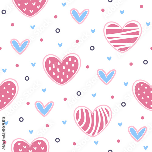 Heart shape hand drawn, seamless vector design for print on textile, wrapping, backdrop and other uses.