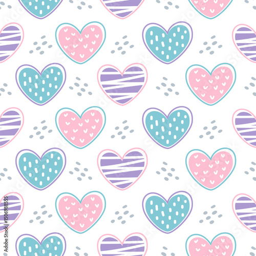 Cute love hand drawn, seamless vector design for print on textile, wrapping, backdrop and other uses.