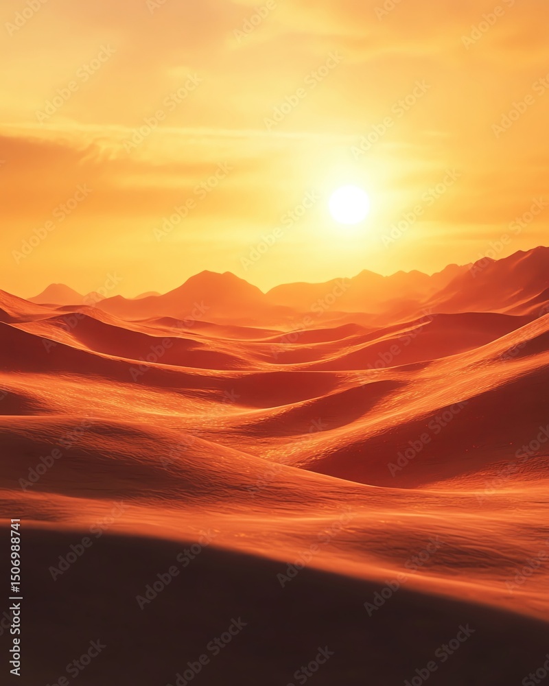 Fototapeta premium Majestic sunset over undulating desert dunes.