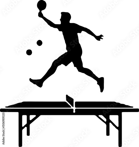 Silhouette of Table Tennis Player in Action vector
