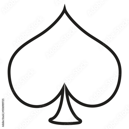 Cute cartoon hand drawn vector Spade playing card symbol outline.
