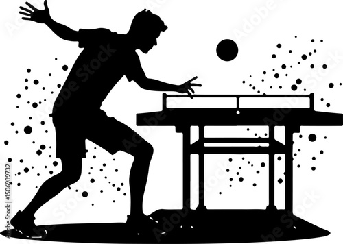 Silhouette of Table Tennis Player in Action vector