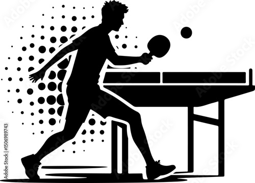 Silhouette of Table Tennis Player in Action vector