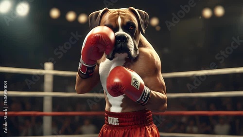 boxer dog in the ring delivers a quick punch