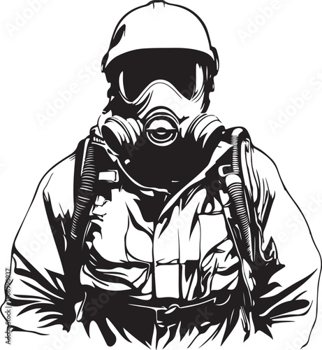man with gas mask and helmet
