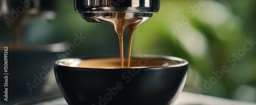 The art of espresso preparation in a cozy café setting. photo