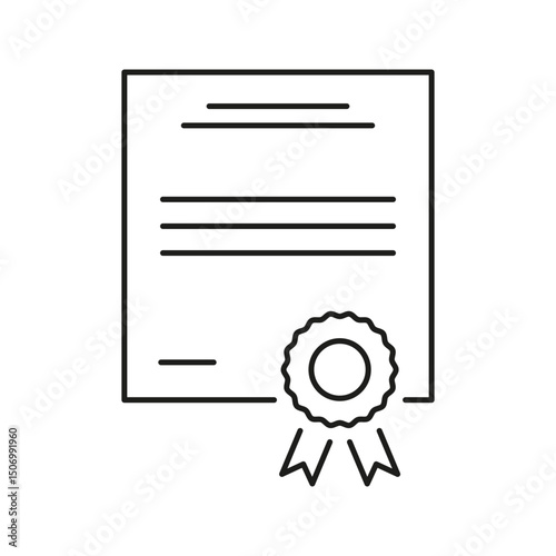 Certificate With Ribbon Line Icon. Achievement, Recognition, And Award Symbol. Educational Qualification, Professional Certification, Accomplishment. Editable Stroke. Isolated Vector Illustration