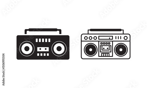 Boom box Icon on Black and White Vector Backgrounds flat vector icon for apps and websites
