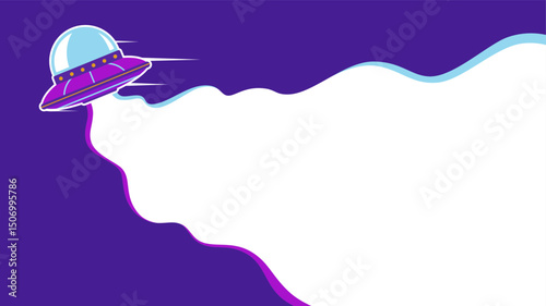Unknown Flying Object on purple horizontal background with some copy space for text. UFO background illustration