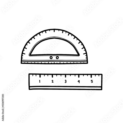 Doodle rulers set vector illustration. Hand drawn geometry supplies on white background. School supplies hand drawn icon set