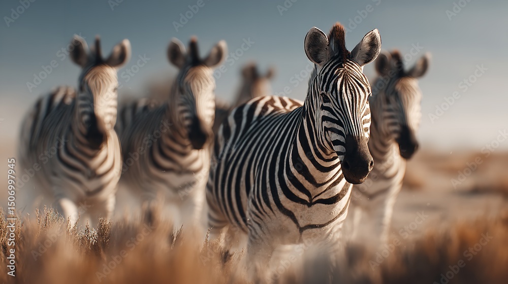 Fototapeta premium Zebras Herd Wildlife Safari Adventure Striped Mammals Grassy Plains Wild Animal Beauty African
