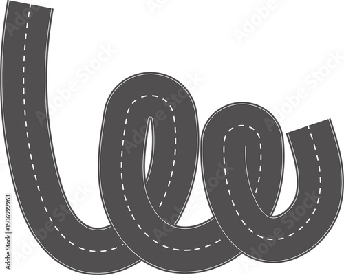 Wavy Curves road. Top view of race track. Winding road from top view illustration. Empty highway asphalt road, Ariel View Road, Empty highway black asphalt road with dividing lines.