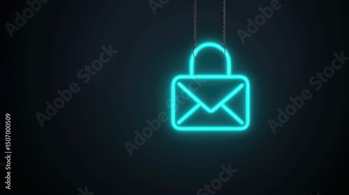 A glowing neon email icon suspended in the dark, symbolizing communication, technology, and digital connectivity
