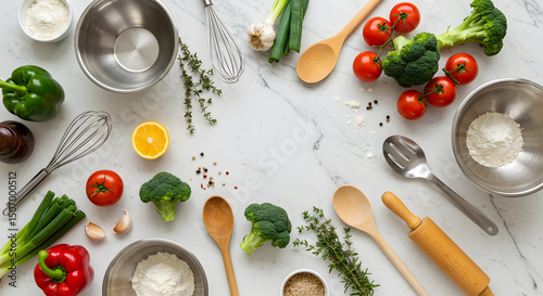 Healthy Cooking Fresh Vegetables and Kitchen Utensils