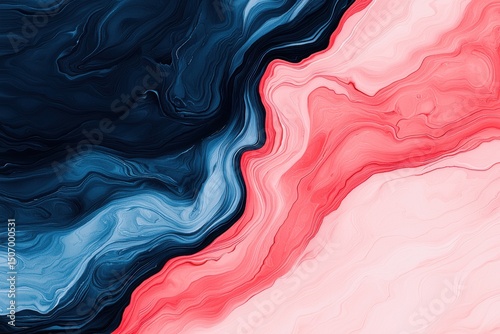 Abstract design with swirling patterns in shades of blue, red, and white. The colors blend seamlessly, creating a fluid and dynamic visual effect