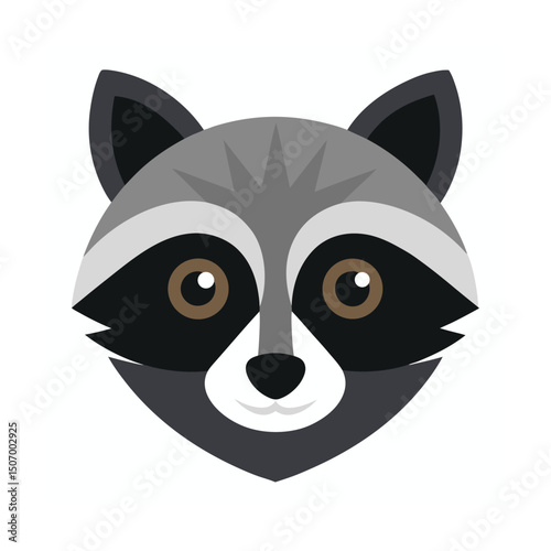 Flat design illustration of a friendly raccoon face isolated on a white background