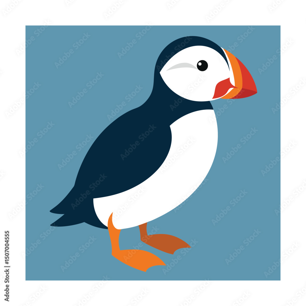 Obraz premium A stylized illustration of a cute atlantic puffin bird with vibrant color palette