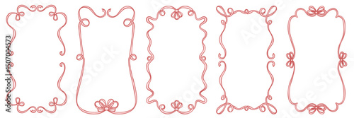 hand drawn doodle frame set. rectangular, oval shape vintage borders with curl, loop, wave, bow