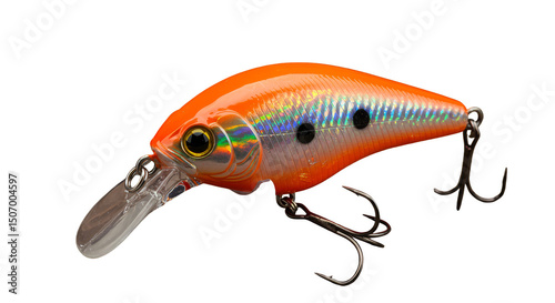 Isolated Fishing Lure with Orange and Silver Details on Transparent Background