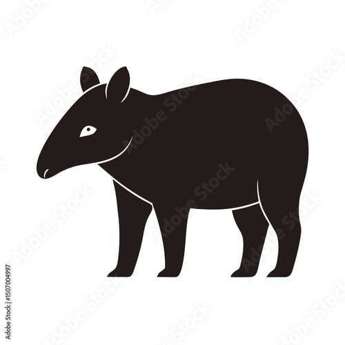 Black and white silhouette illustration of a standing tapir animal isolated on white background