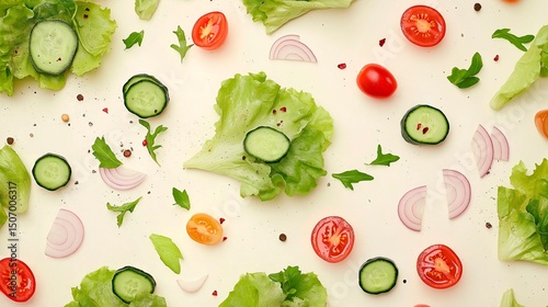 fresh green salad with tomatoes, cucumbers