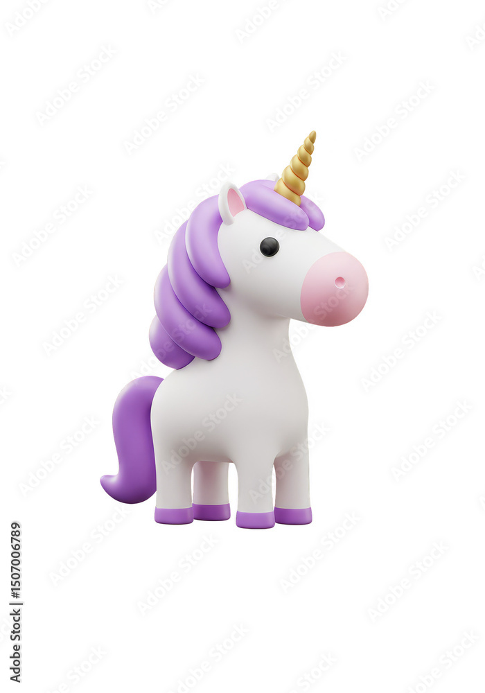 Fototapeta premium 3D Render Cartoon Unicorn With Purple Mane And Tail On Transparent