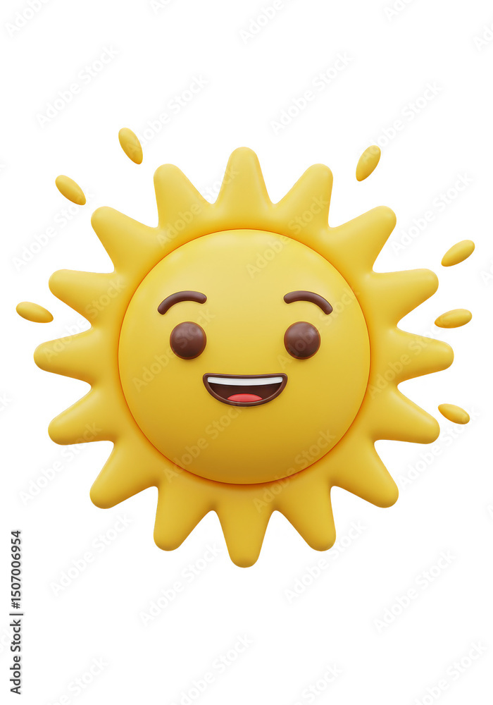 Fototapeta premium 3d Render Cartoon Yellow Sun with Transparent Background Illustration