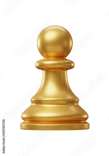 3d Render Golden Chess Pawn Piece Strategy Game on Transparent Background
