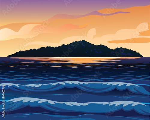 sunset over the sea vector