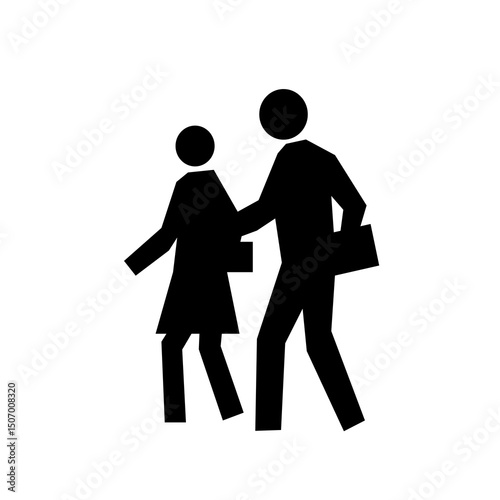 School Crossing Sign with People | Silhouette of Students Walking Illustration for Safety Awareness and Educational Materials
