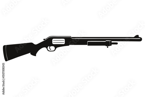 Silhouette Image of a Hunting PumpAction Shotgun with Stock, Trigger, and Barrel