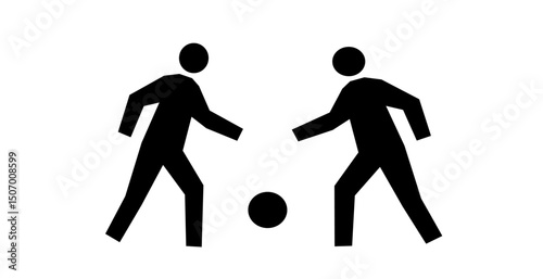 Two Players with Soccer Ball Silhouette | Simple Icon for Sports, Game, Team Activities, Competition
