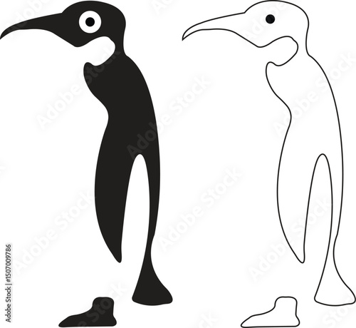 Penguin flat, outline icon set. Animal Nature vector. Emperor penguin Good for mascot delivery or logistic, logo industry. Illustration for template, web design, infographic on transparent background.