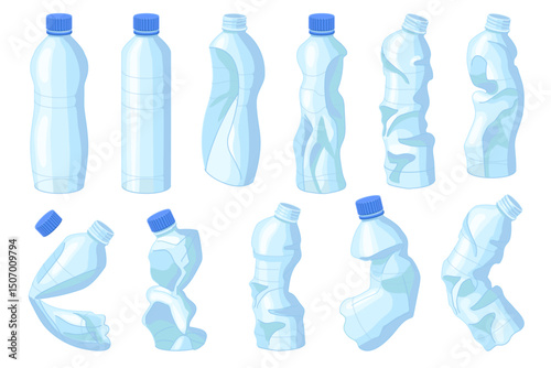 vector crumpled blue plastic bottles collection