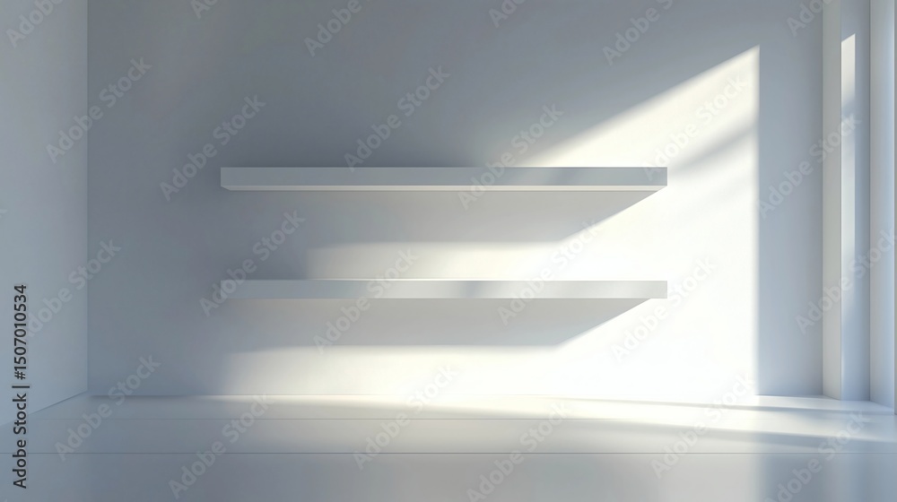 Obraz premium interior with sleek furniture and open space, large blank frame on white wall for digital artwork mockup, true perspective, soft shadows, ultra detail, clean gradients, professional commercial