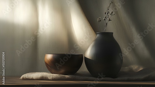 A pot and water jug with cinematic lighting 