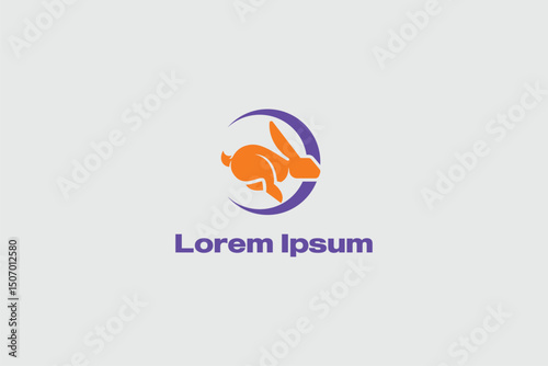 Silhouette Rabbit jumping vector logo template